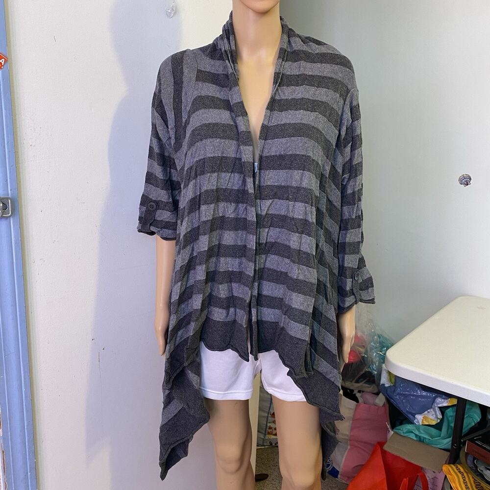 Motherhood Maternity Waterfall Open Cardigan Size XL Soft Knit Gray Striped - Picture 7 of 10